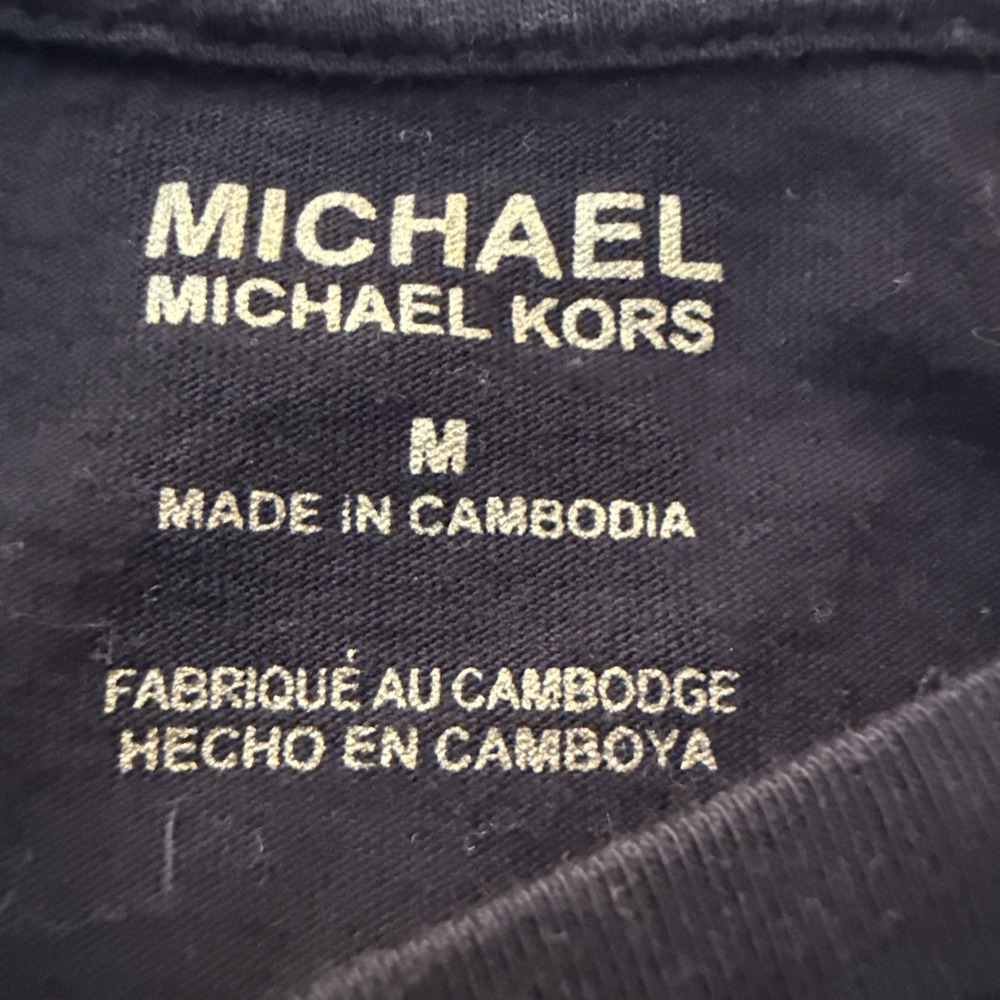 Michael Kors Black Gold Studded T Shirt MK Logo Crew Neck Sz M Short Sleeve Tee - Picture 4 of 5